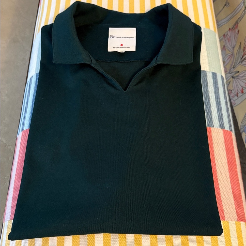 RE Clothing Company, made in Tokyo, 100% Organic Cotton Green Skipper Polo Shirt